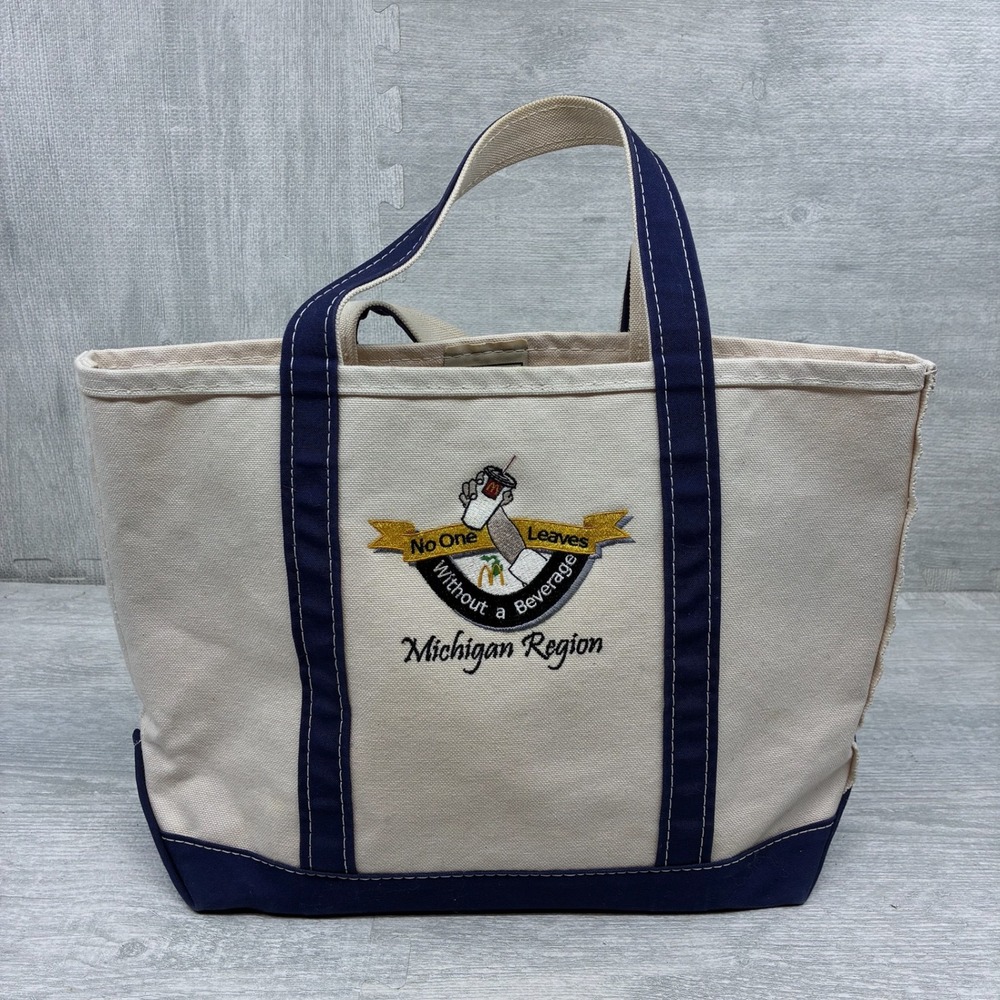 Vintage L.L. Bean Boat and Tote Bag McDonald's Medium White Navy Canvas